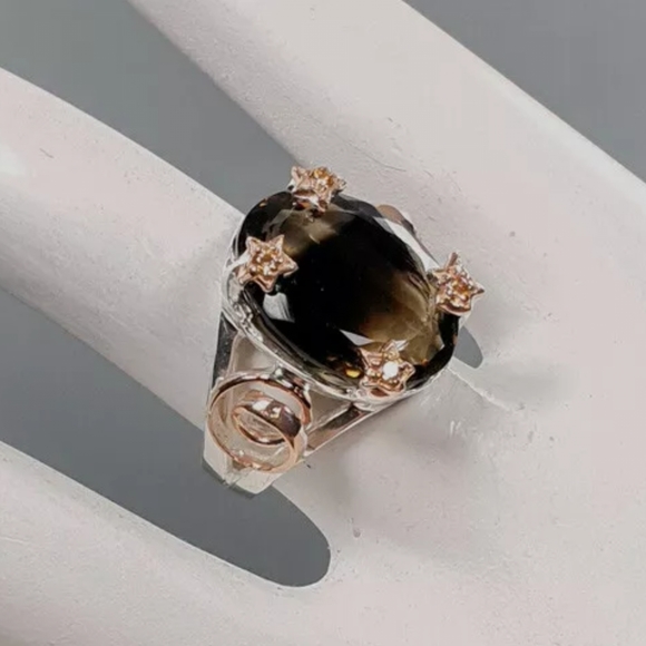 Sz 8 STUNNING large Smokey Lemon Quarts STAR rose gold findings - Picture 5 of 13